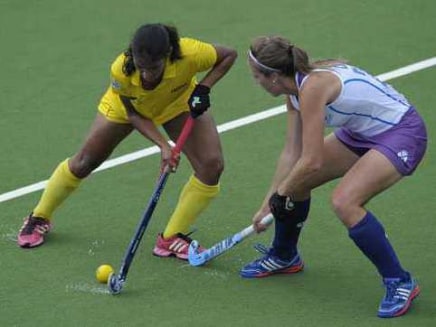 India and Scotland in action during the womens hockey 5-6 classification match at the Commonwealth Games.