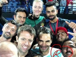 Virat Kohli Has a 'Mogambo' Moment With Roger Federer in International Premier Tennis League Virat Kohli Has a 'Mogambo' Moment With Roger Federer in International Premier Tennis League