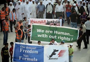 Hundreds protest as Formula 1 teams land in Bahrain
