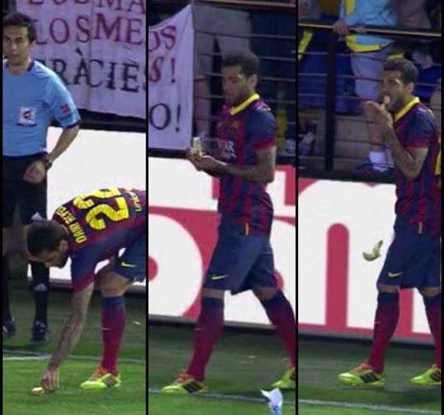 Daniel Alves eats banana in response to racist taunt