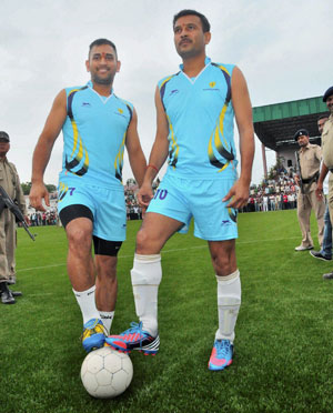 CLT20: A day after hitting majestic 63, MS Dhoni plays soccer, scores once