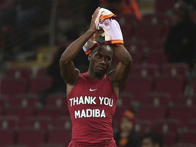 Didier Drogba booked for paying homage to Nelson Mandela