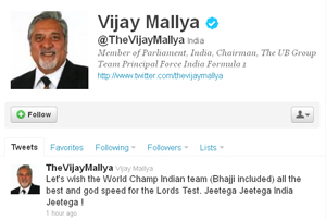 Mallya wishes Harbhajan luck ahead of Lord's Test