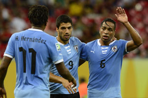 Uruguay rout Tahiti, face Brazil in Confederations Cup semis