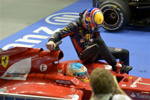 Mark Webber faces grid penalty for riding on Fernando Alonso's Ferrari